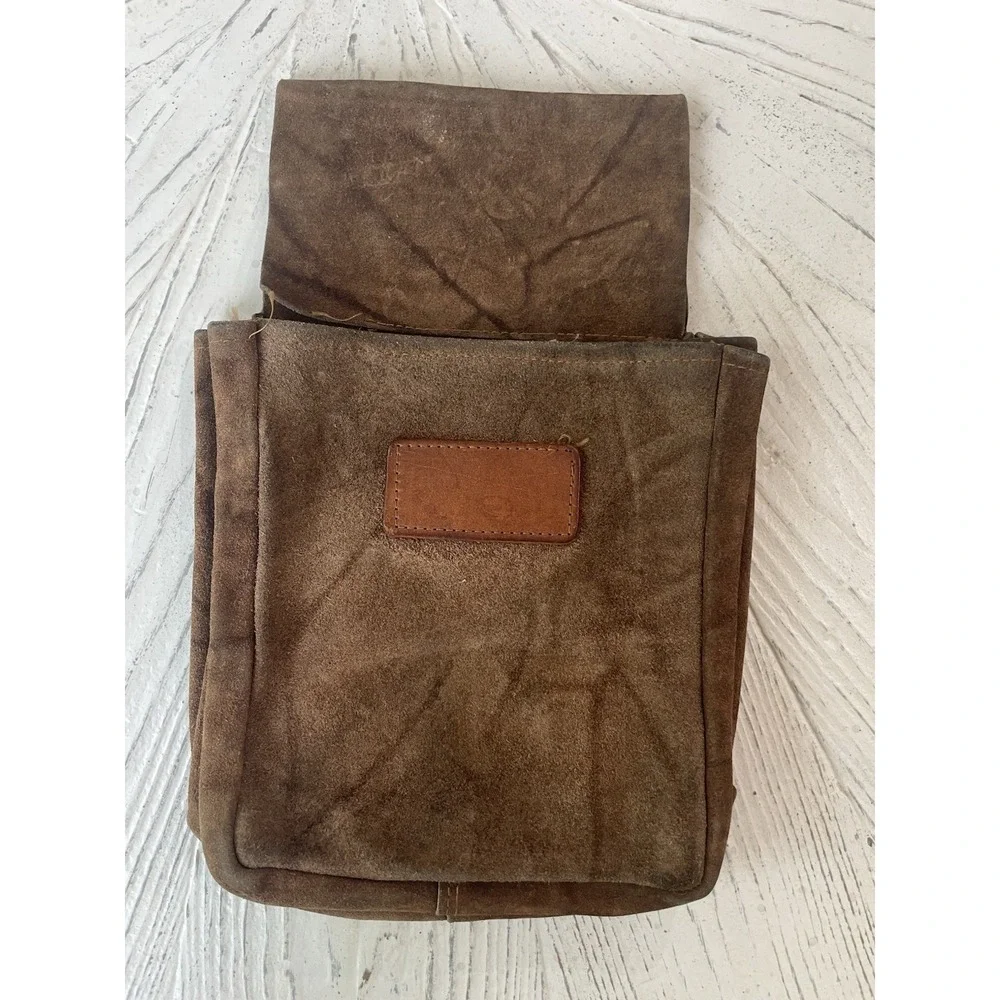 Vtg Hunting Brown Leather Skeet Bag Shotgun Shell Holder Belt Mount Pouch
